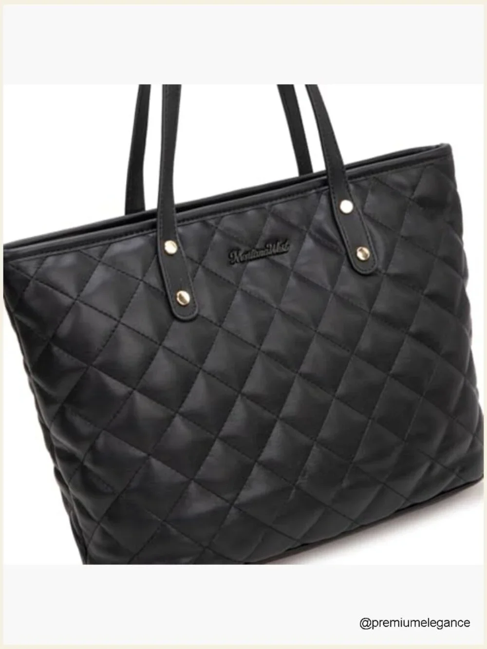 Quilted Vegan Leather Large Tote Bag with Top Zipper Shoulder Hobo Purse